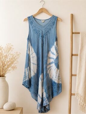 EXIST | Blue & White Tie-Dye V-Neck Sleeveless Tunic One Size